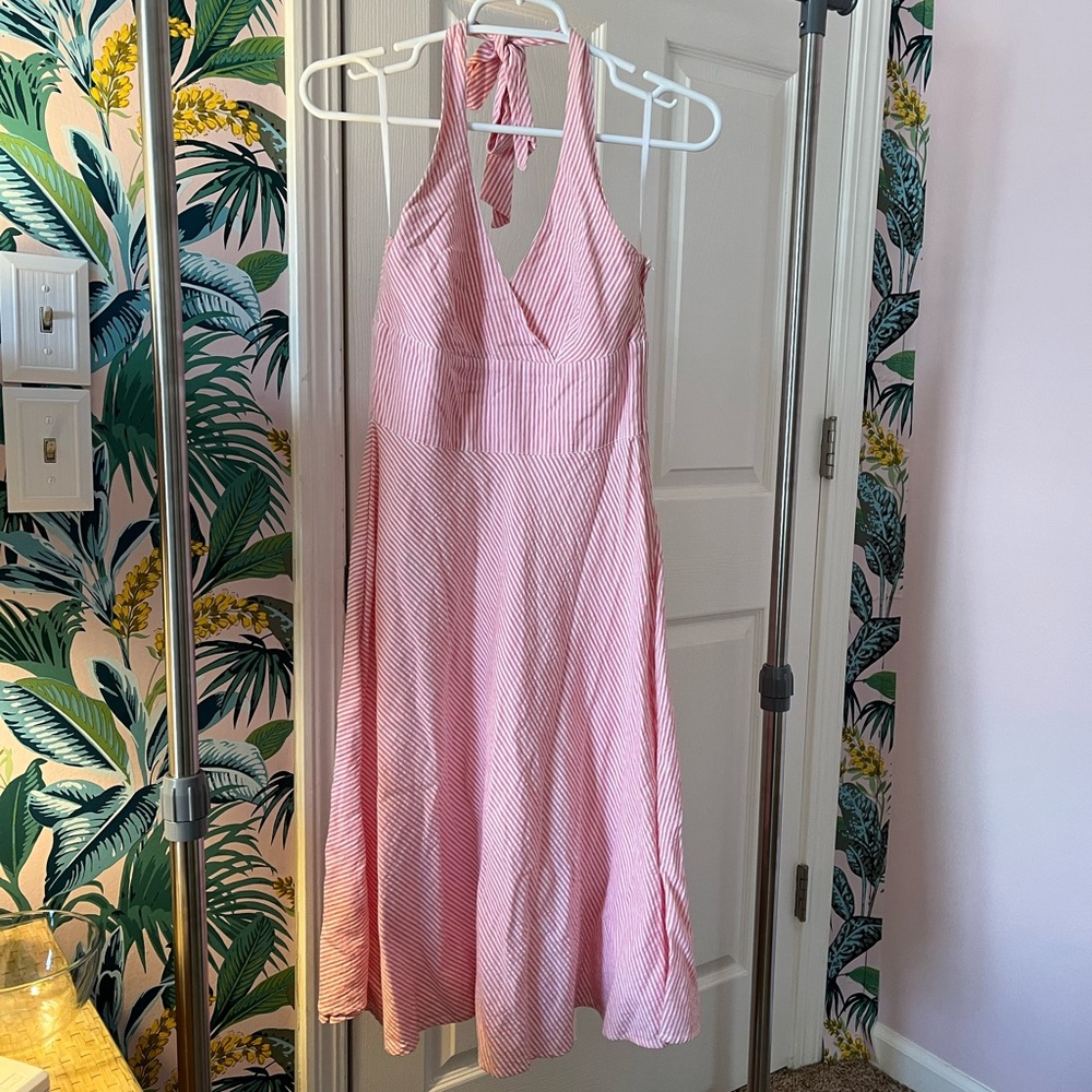 H&M Pink and White Seersucker Halter Dress Size 4